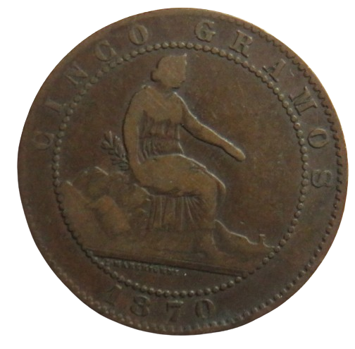 1870 Spain 5 Centimos Coin