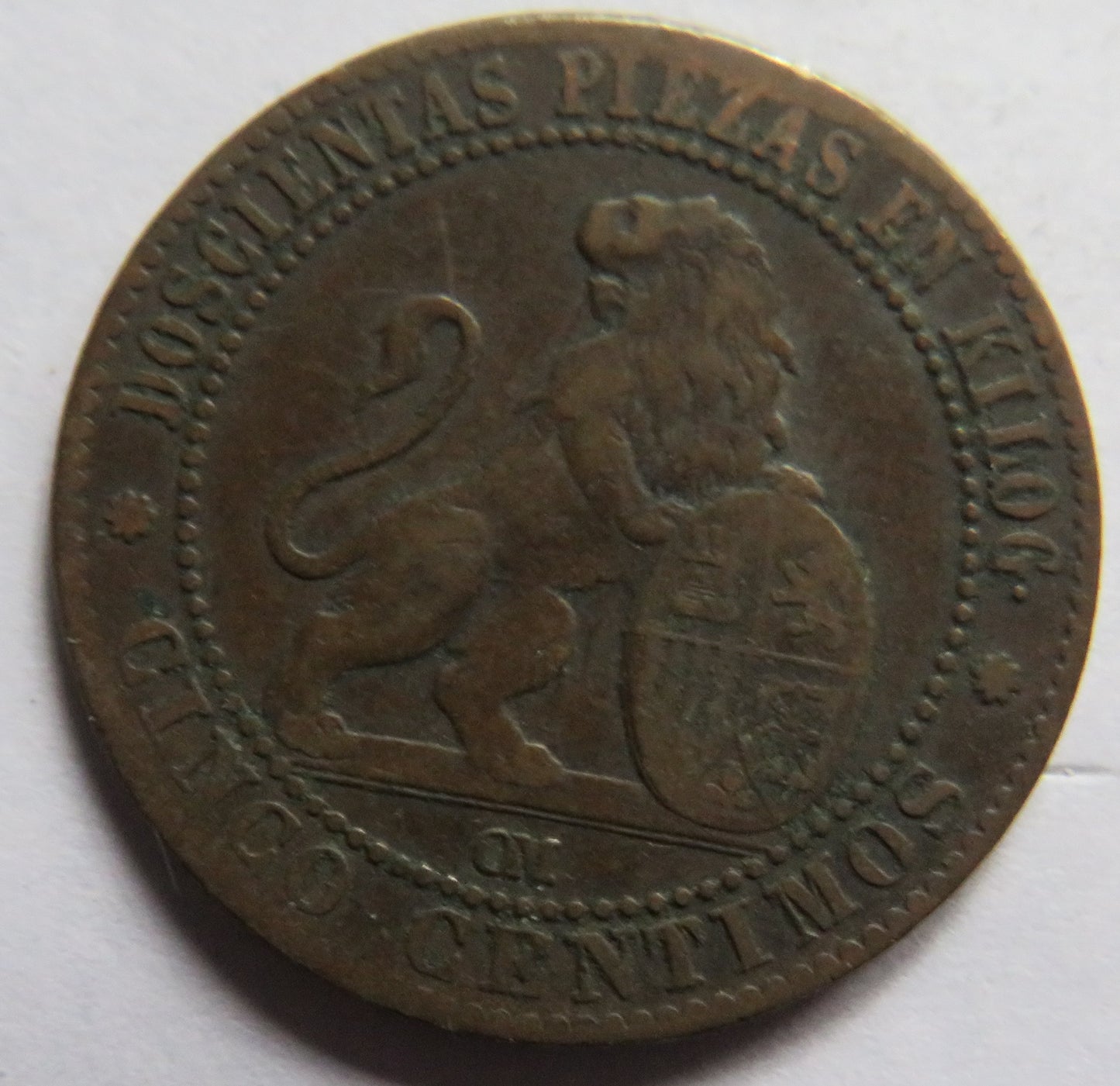 1870 Spain 5 Centimos Coin