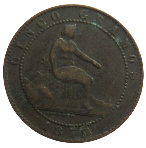 1870 Spain 5 Centimos Coin
