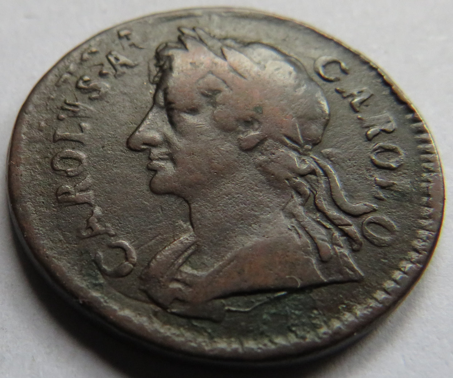 1674 King Charles I Farthing Coin - Double Struck