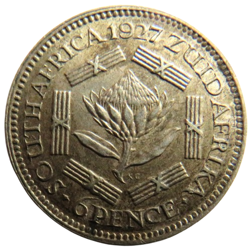 1927 King George V South Africa Silver Sixpence Coin