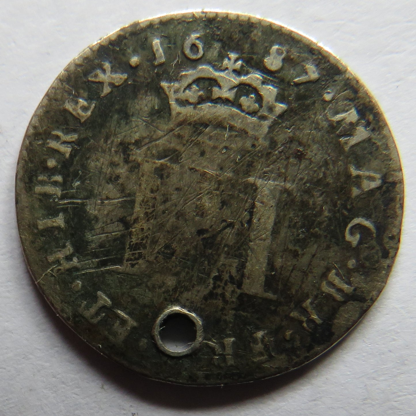 1687 King James II Silver Maundy Threepence Coin (Holed)