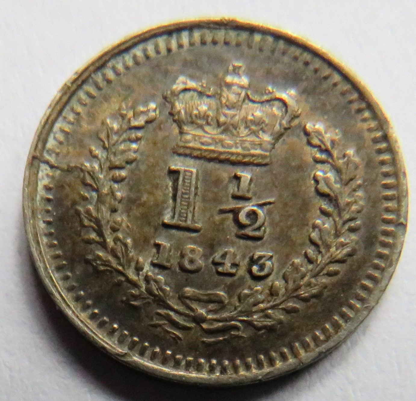 1843 Queen Victoria Silver Threehalfpence Coin