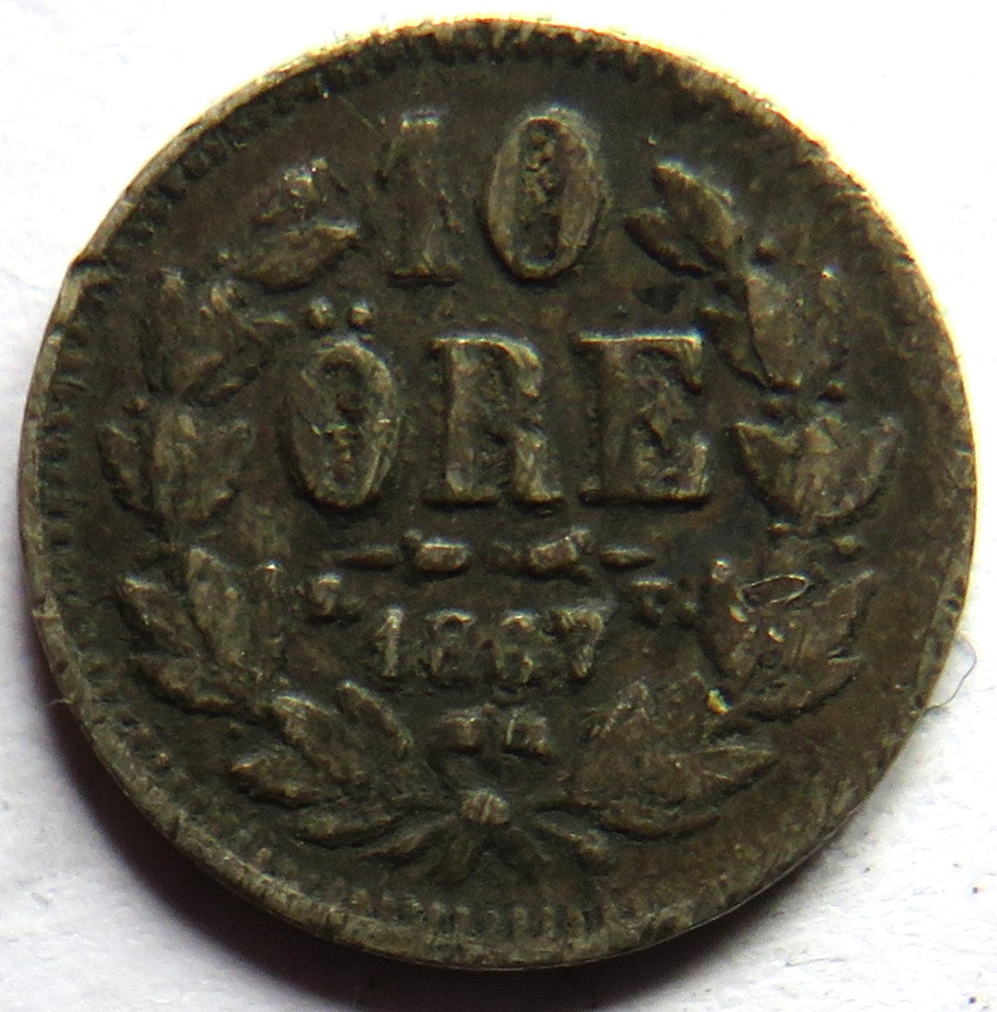 1867 Sweden Silver 10 Ore Coin