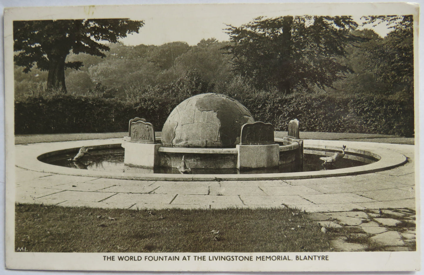 Vintage Postcard of The World Fountain at Livingstone Memorial, Blantyre