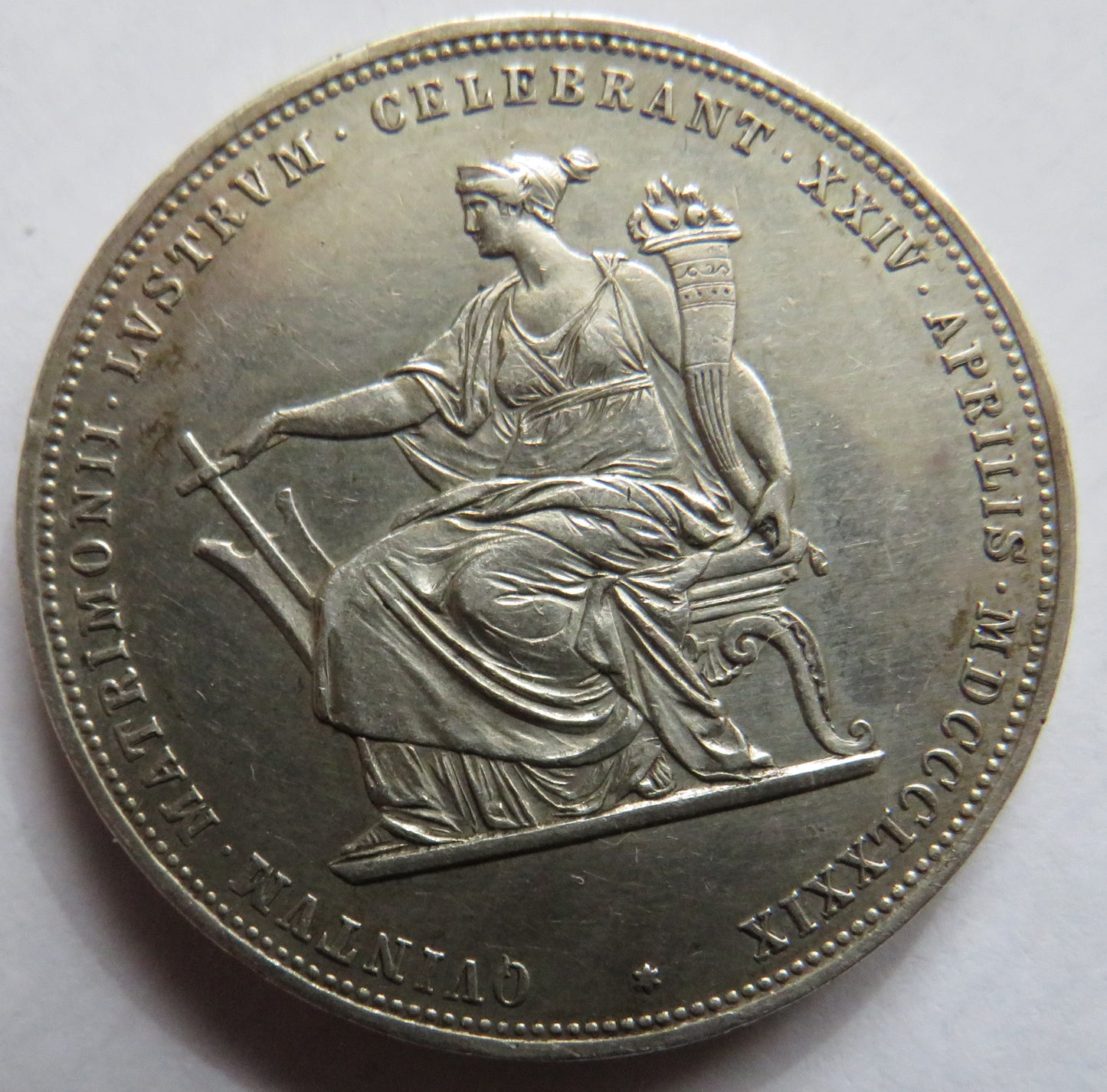 1879 Austria Silver 2 Gulden Coin Wedding Anniversary