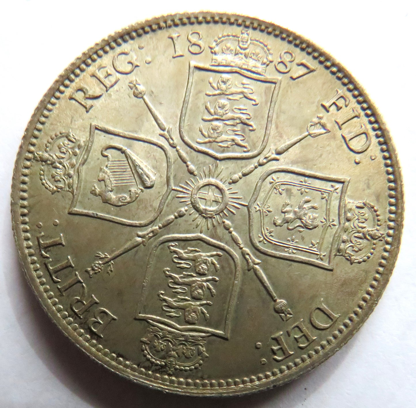 1887 Queen Victoria Jubilee Head Silver Florin Coin Unc
