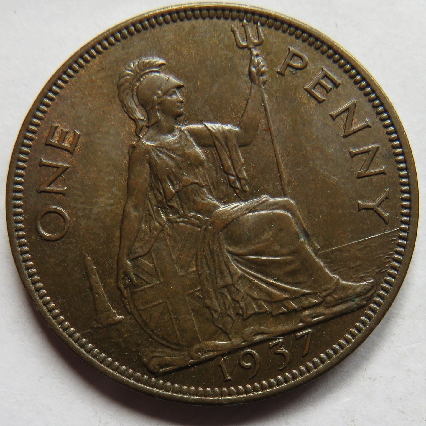 1937 King George VI One Penny Coin In High Grade.