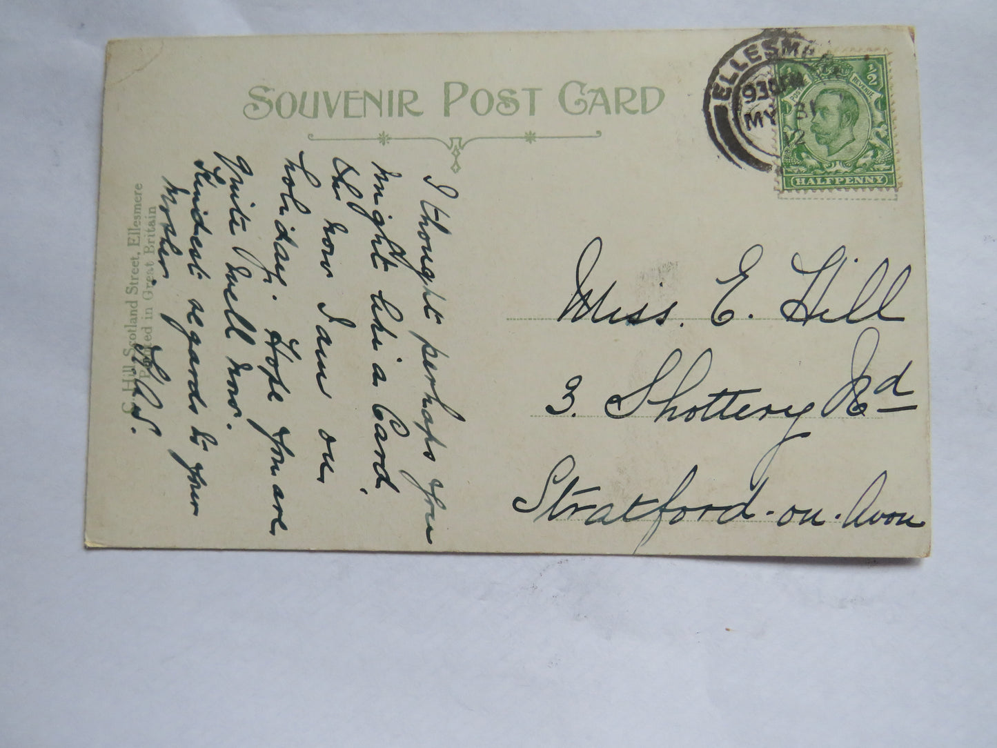 Vintage Postcard of Ellesmere and Church 1912