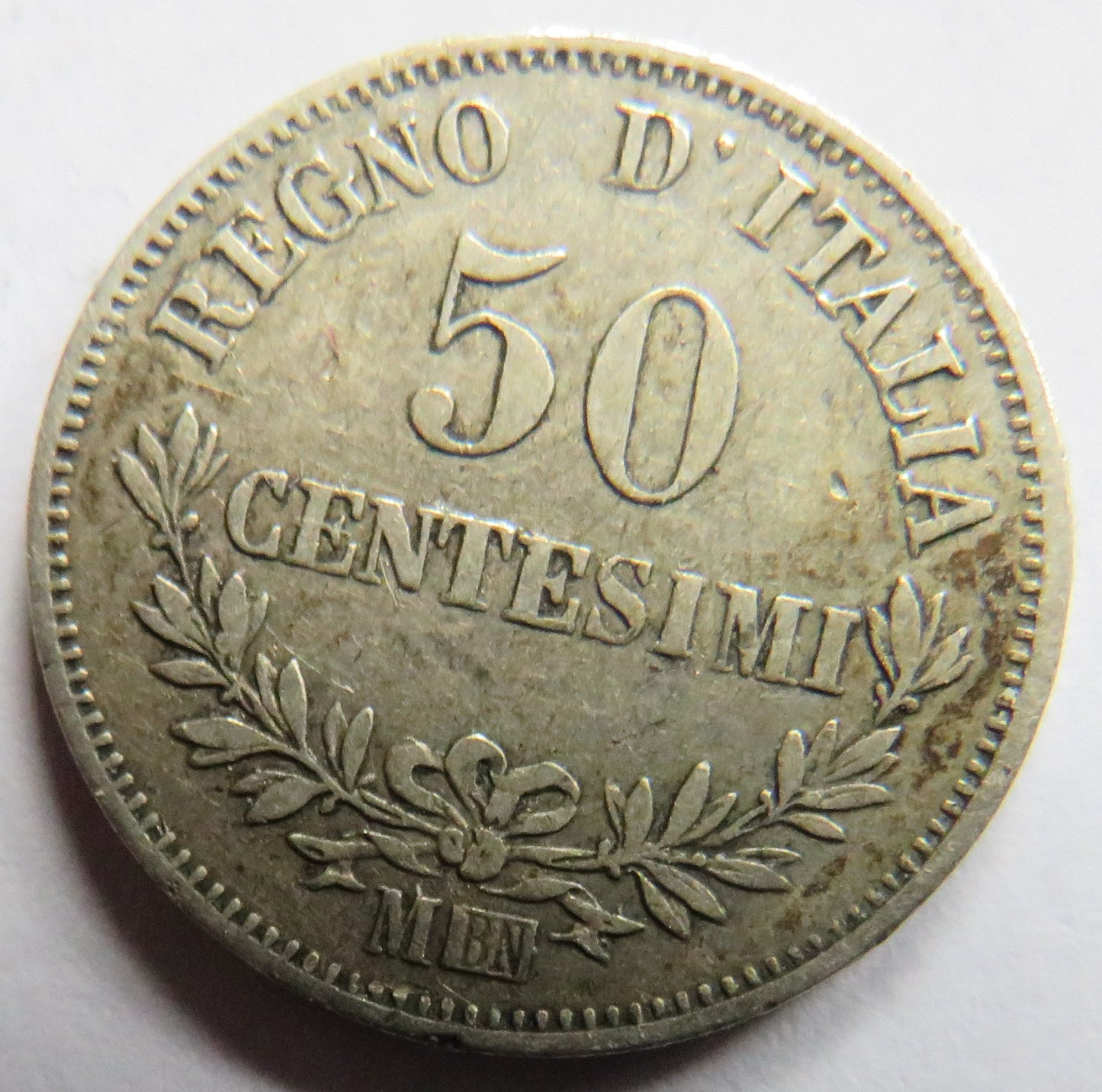 1867 Italy Silver 50 Centesimi Coin