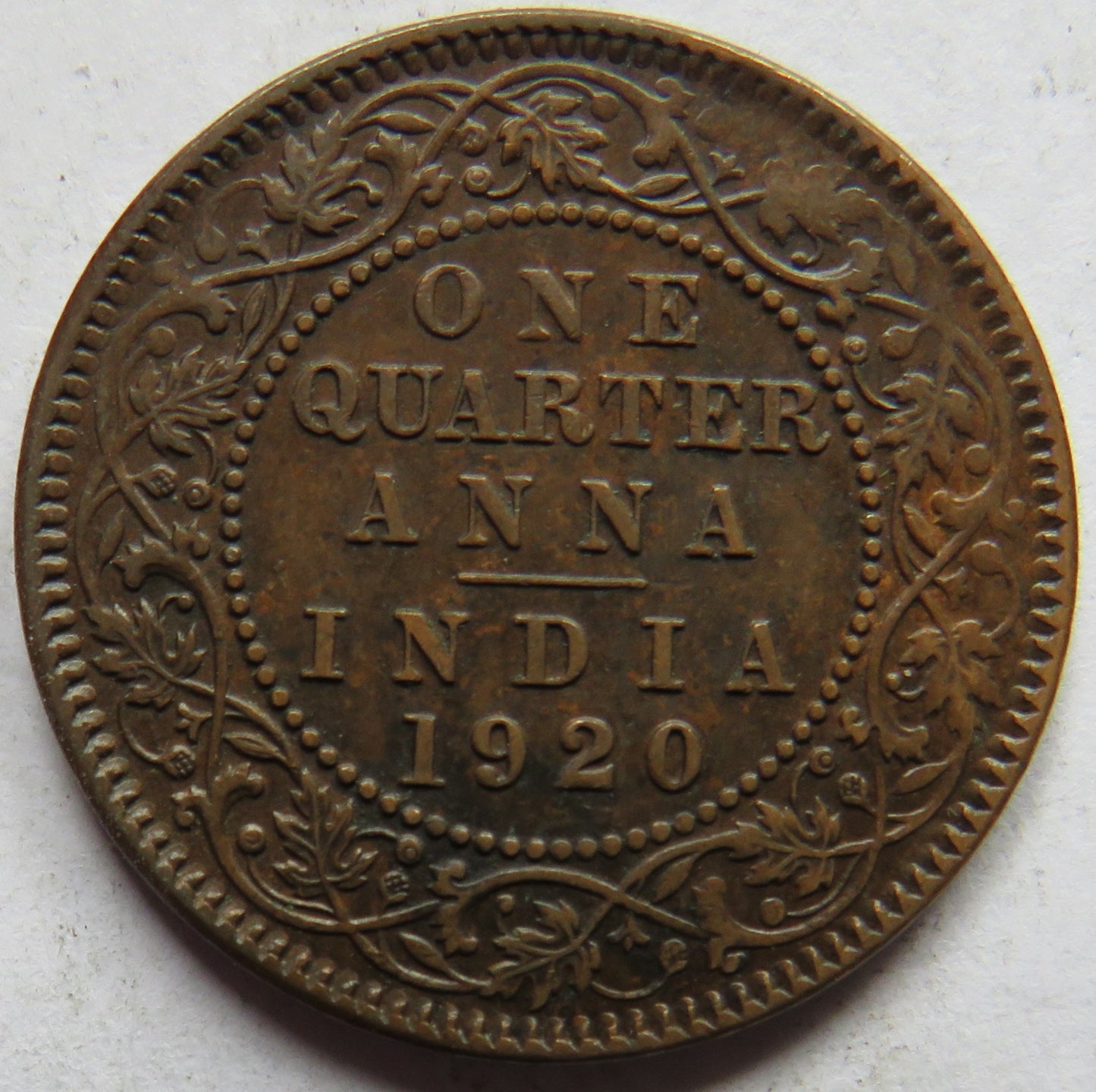 1920 King George V India 1/4 Anna Coin