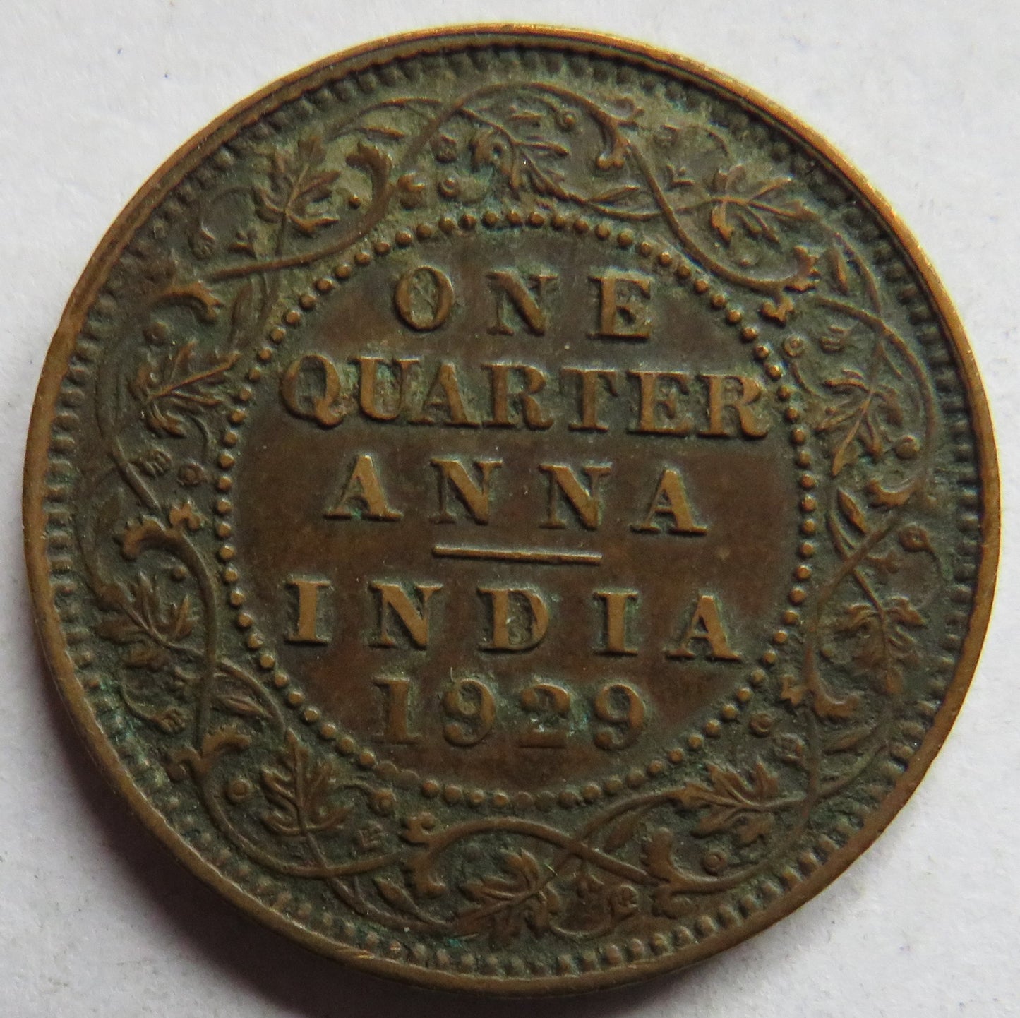 1929 King George V India 1/4 Anna Coin