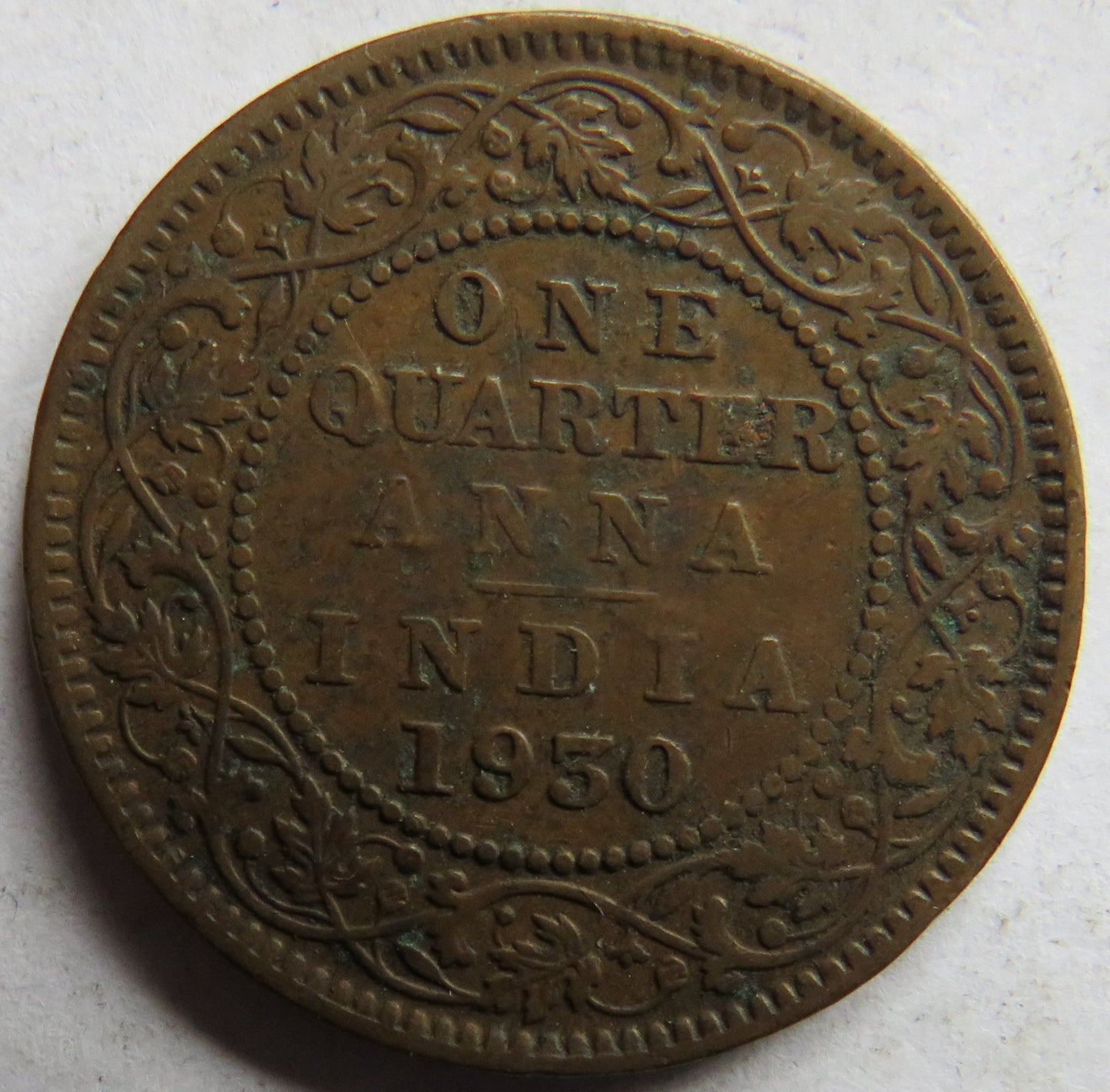 1930 King George V India 1/4 Anna Coin