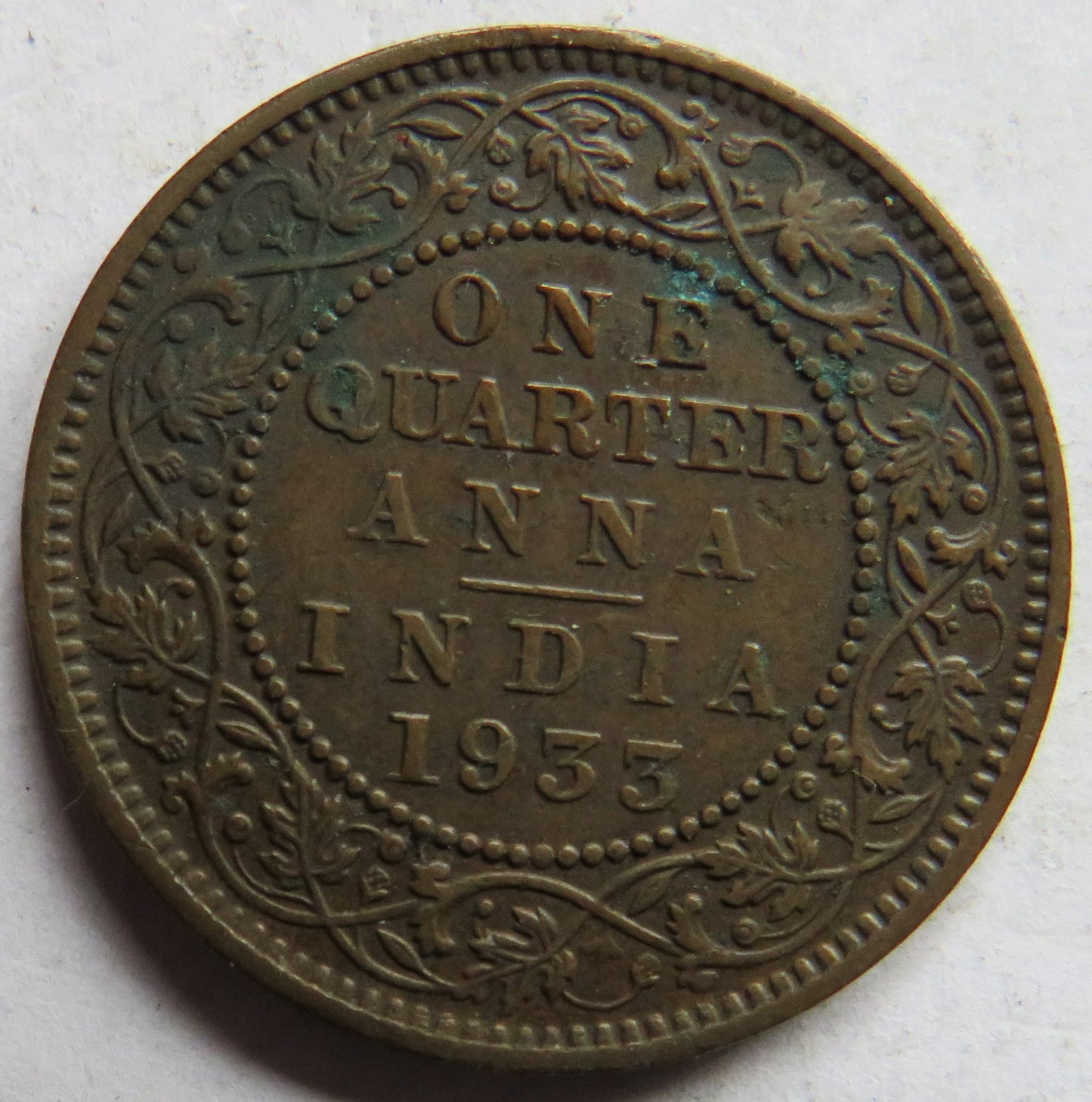 1933 King George V India 1/4 Anna Coin