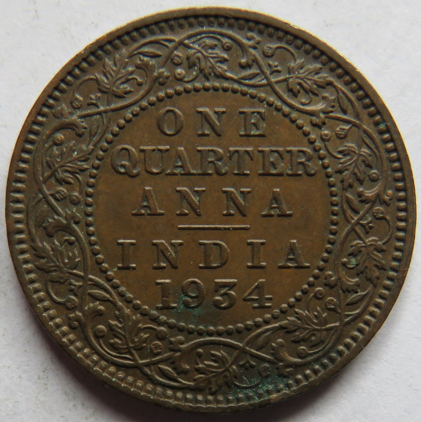1934 King George V India 1/4 Anna Coin.