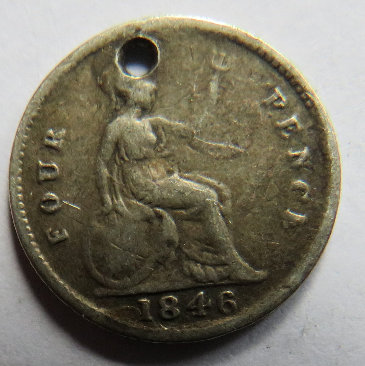 1846 Queen Victoria Fourpence / Groat Coin - Love token