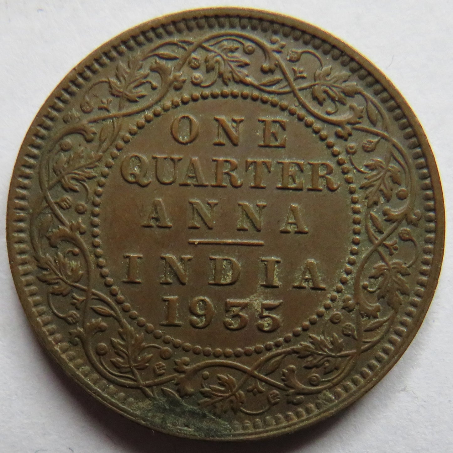 1935 King George V India 1/4 Anna Coin