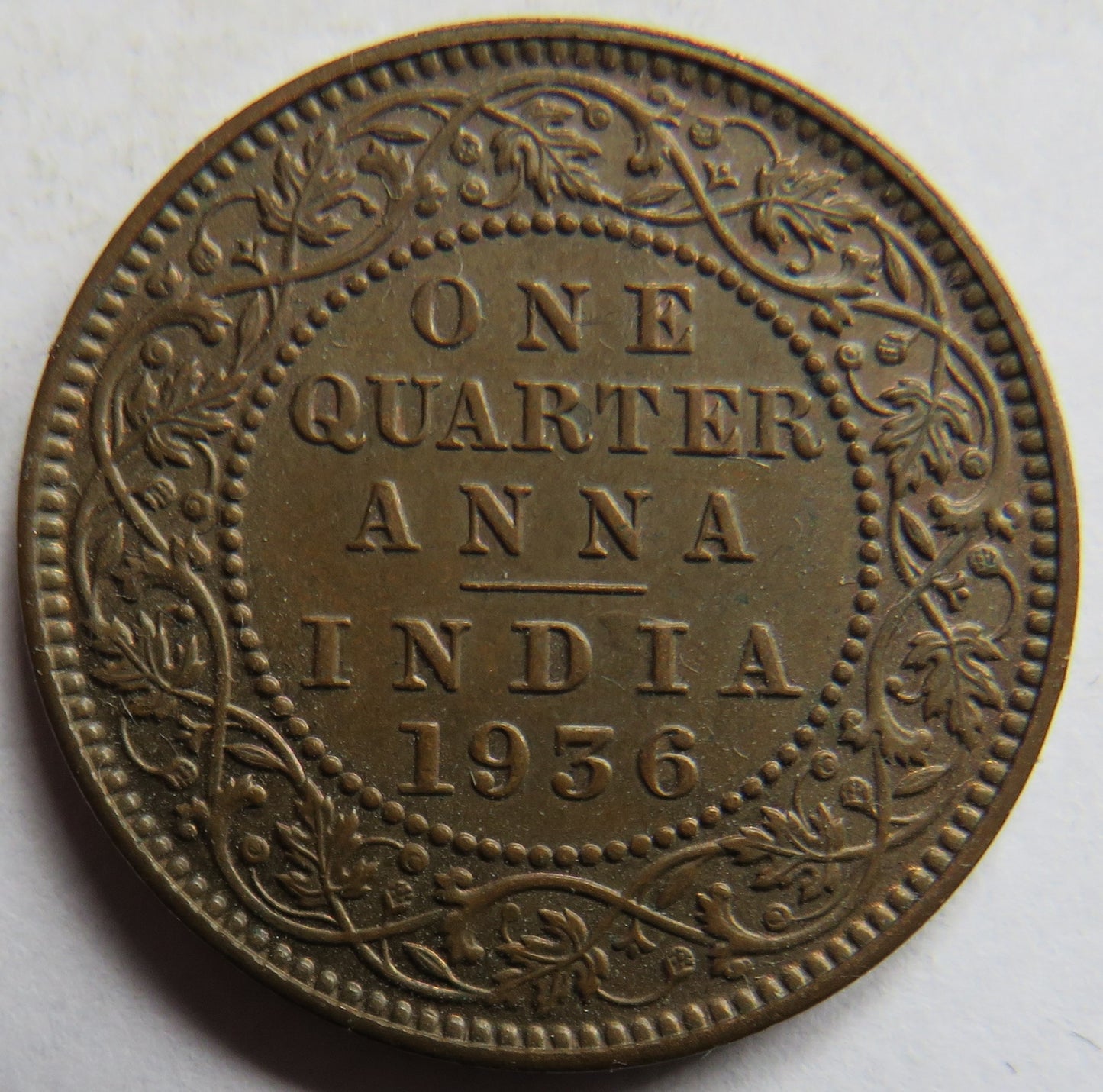 1936 King George V India 1/4 Anna Coin
