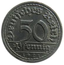 Load image into Gallery viewer, 1921-A Germany - Weimar Republic 50 Pfennig Coin
