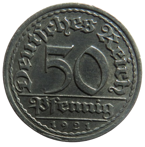1921-A Germany - Weimar Republic 50 Pfennig Coin