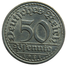 Load image into Gallery viewer, 1921-A Germany - Weimar Republic 50 Pfennig Coin
