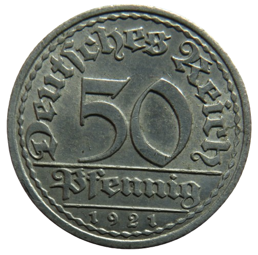 1921-A Germany - Weimar Republic 50 Pfennig Coin