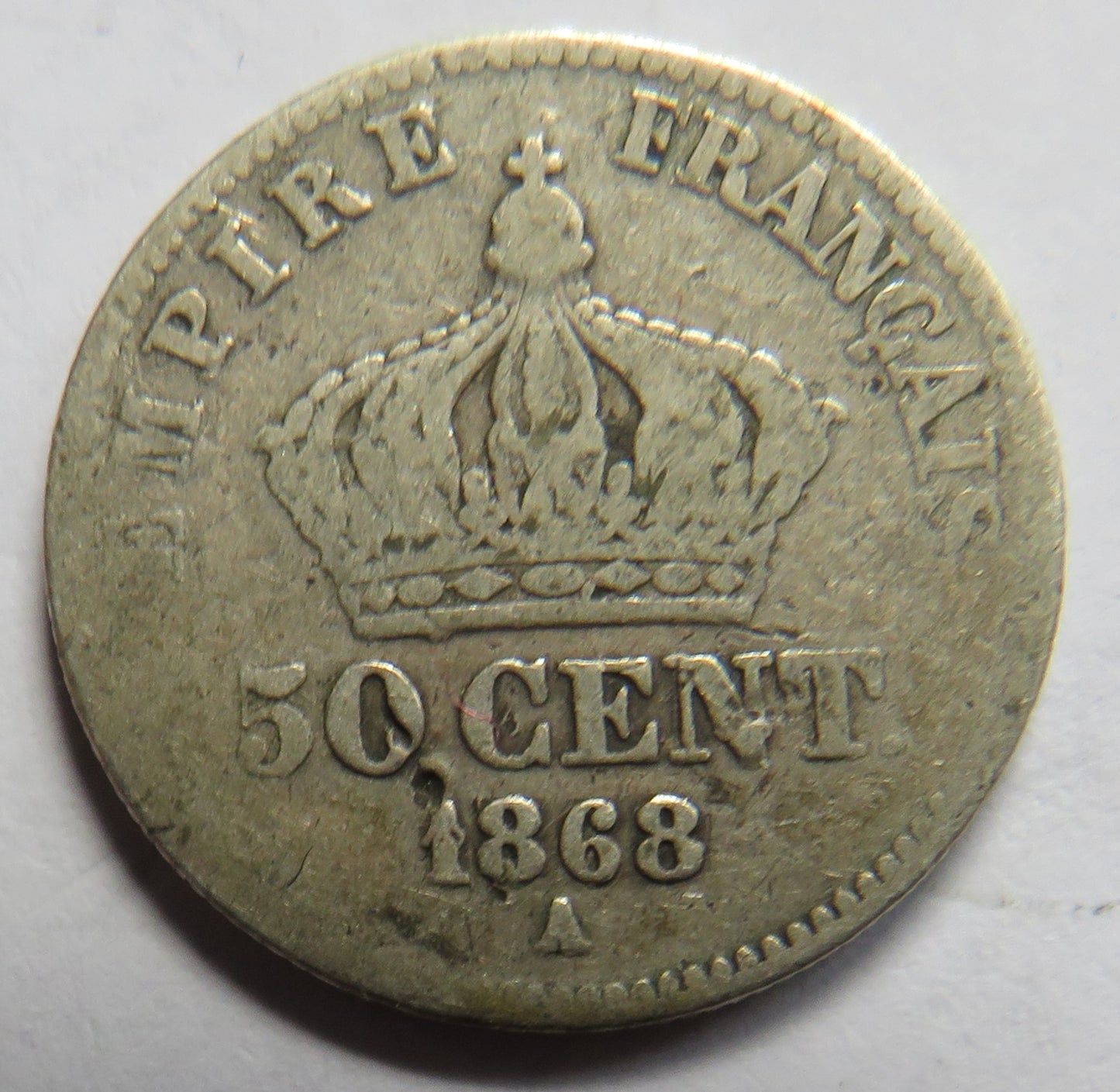 1868-A France Silver 50 Centimes Coin