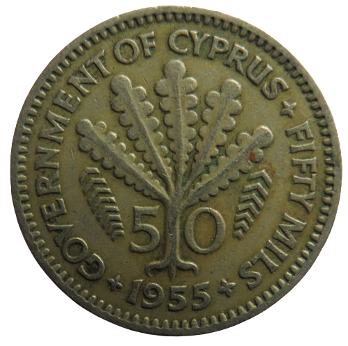 1955 Queen Elizabeth II Cyprus 50 Cents Coin