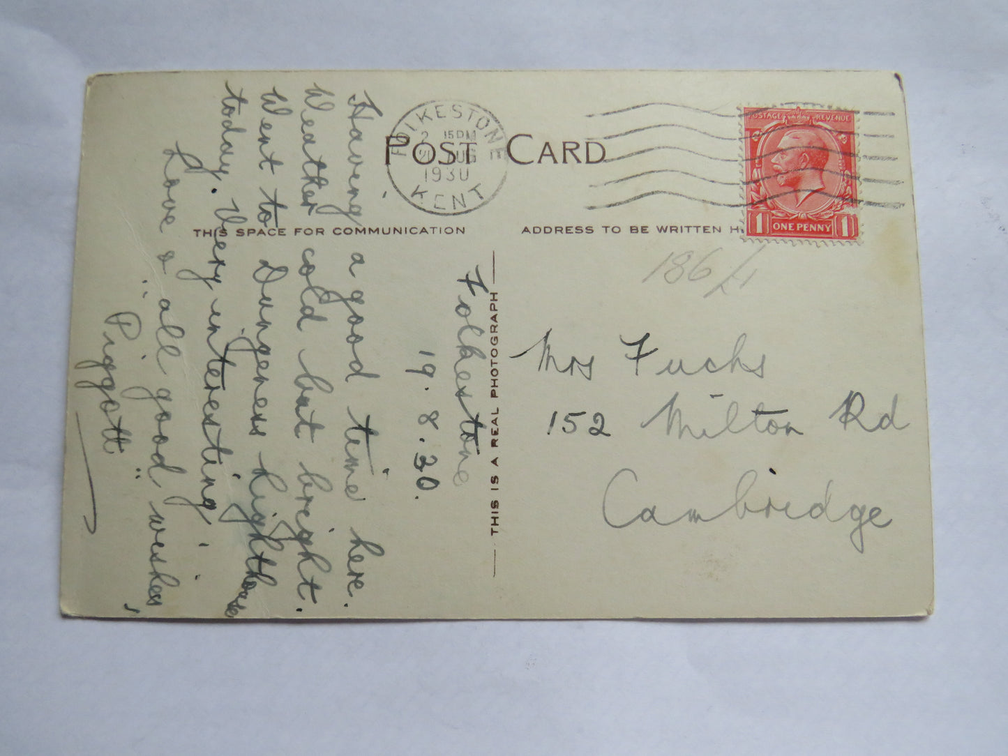 Vintage Postcard of Lower Road and Toll Gate, Folkestone, 1930