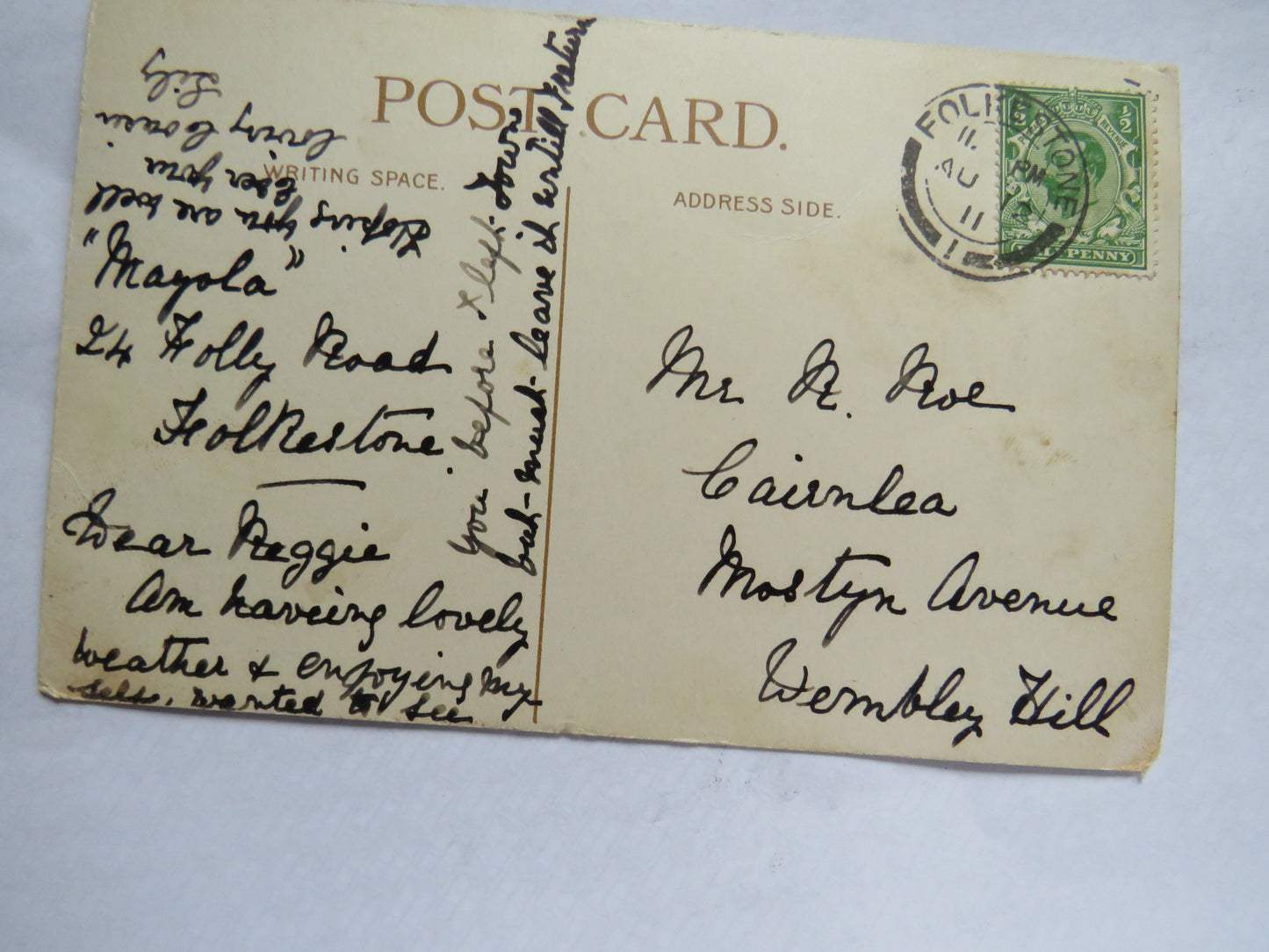 Vintage Postcard of The Leas & Bandstand, Folkestone, 1911