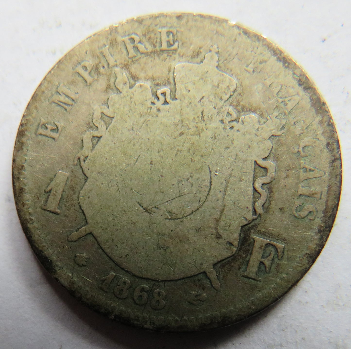1868 France Silver One Franc Coin Engraved "Sedan"
