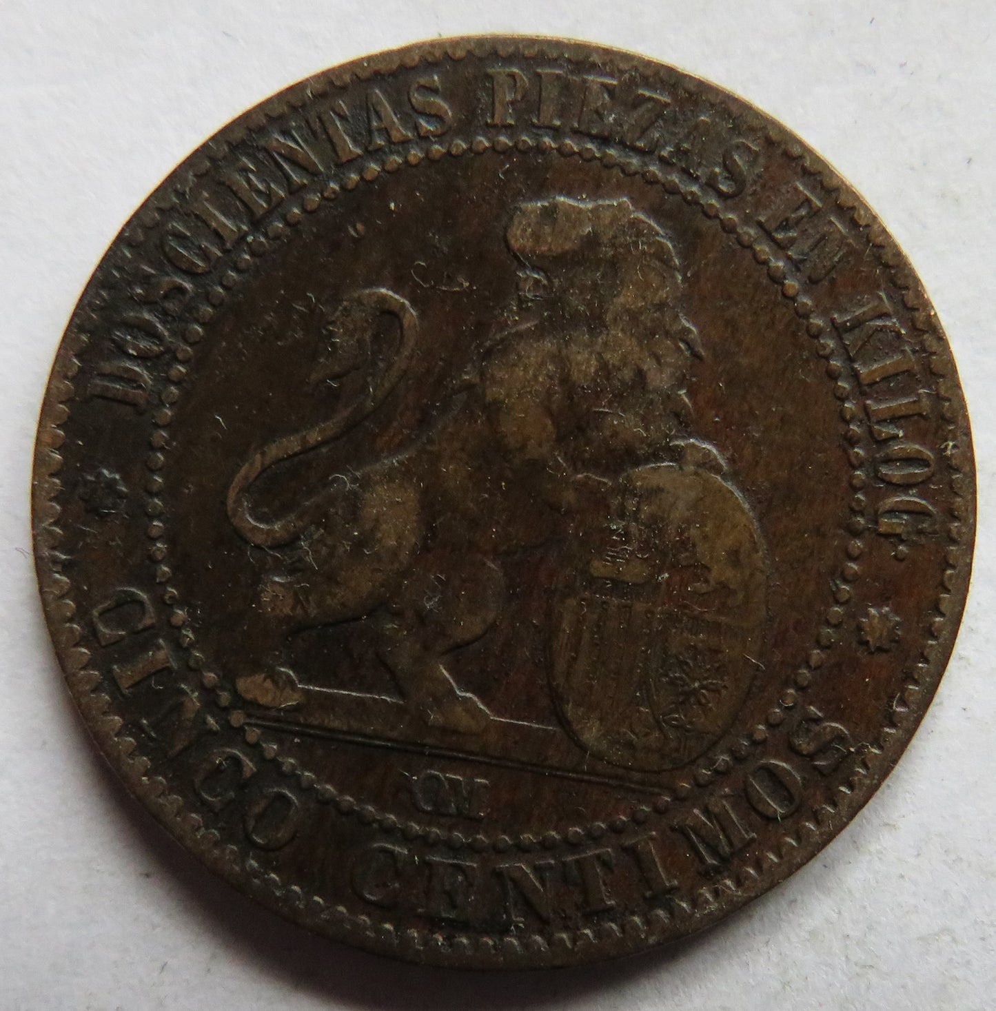 1870 Spain 5 Centimos Coin