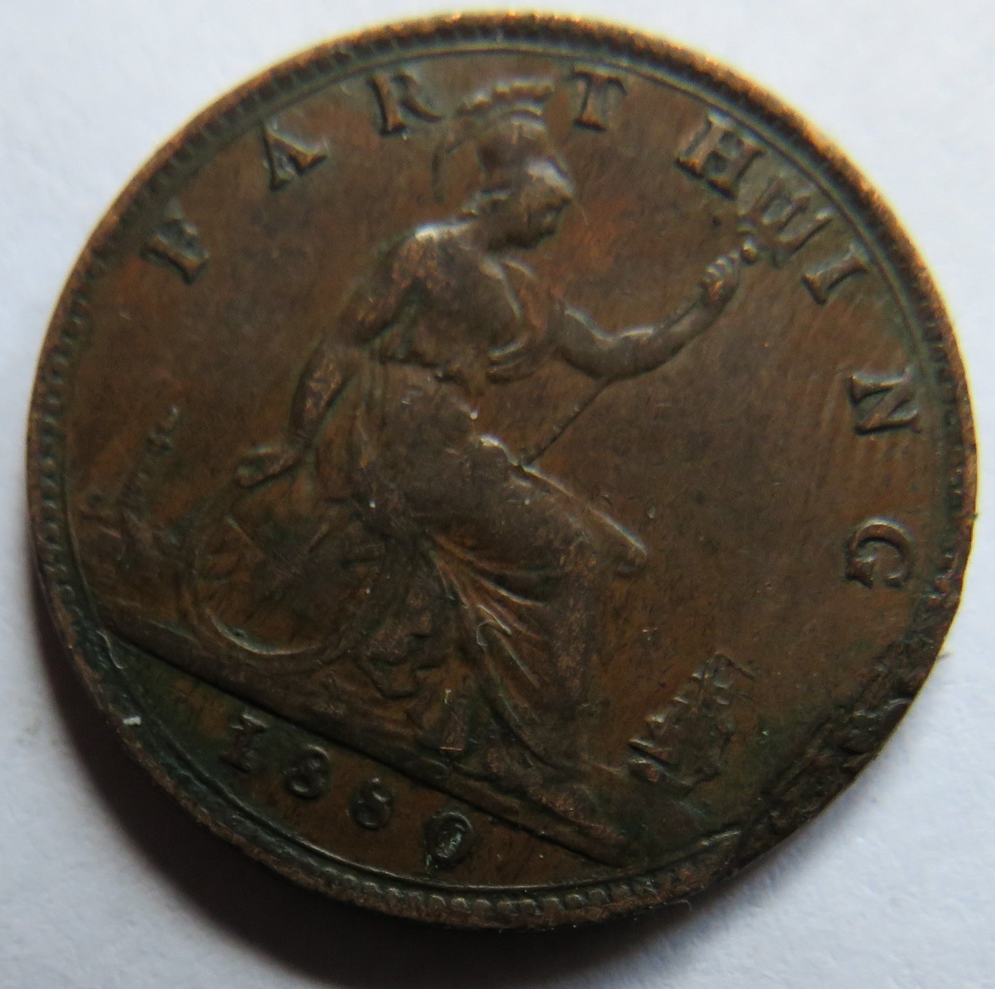 1880 Queen Victoria Bun Head Farthing Coin - Great Britain