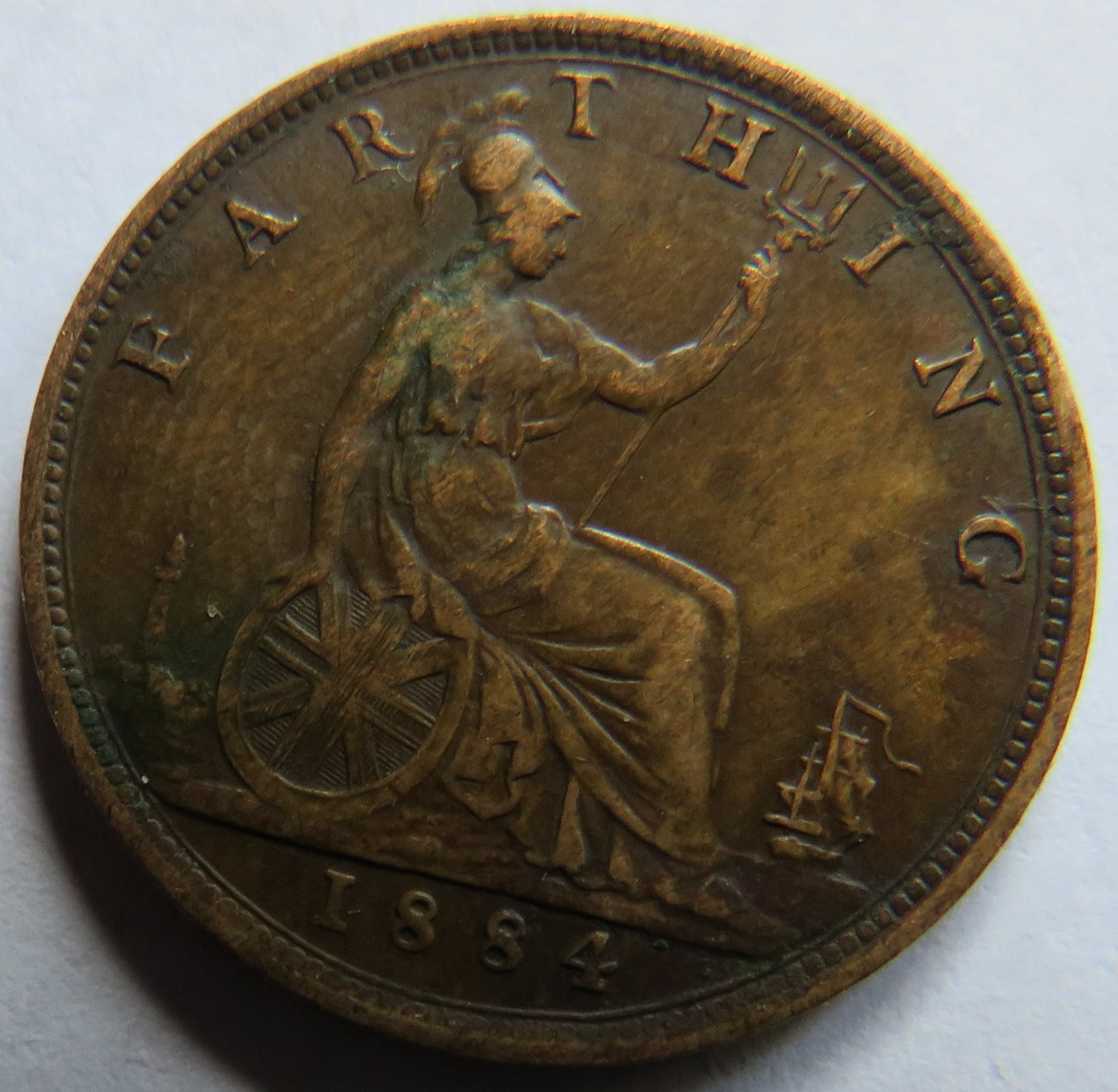 1884 Queen Victoria Bun Head Farthing Coin - Great Britain