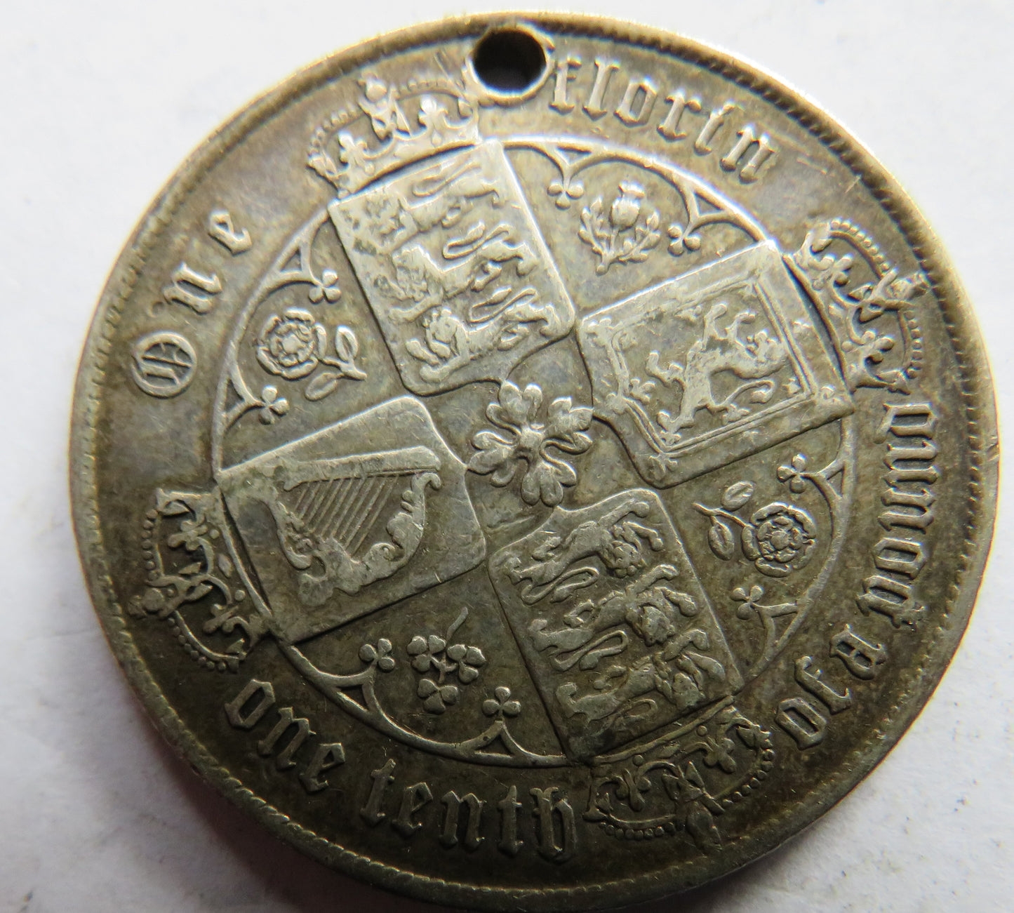 1866 Queen Victoria Silver Gothic Florin Coin (Holed)