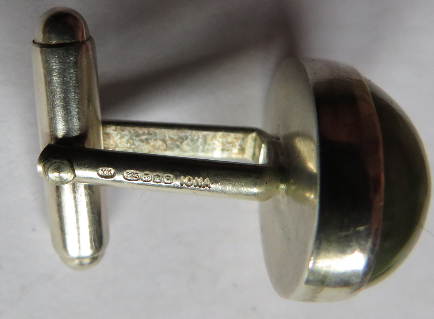 Vintage Pair of Men's Sterling Silver & Green Stone Iona Cufflinks