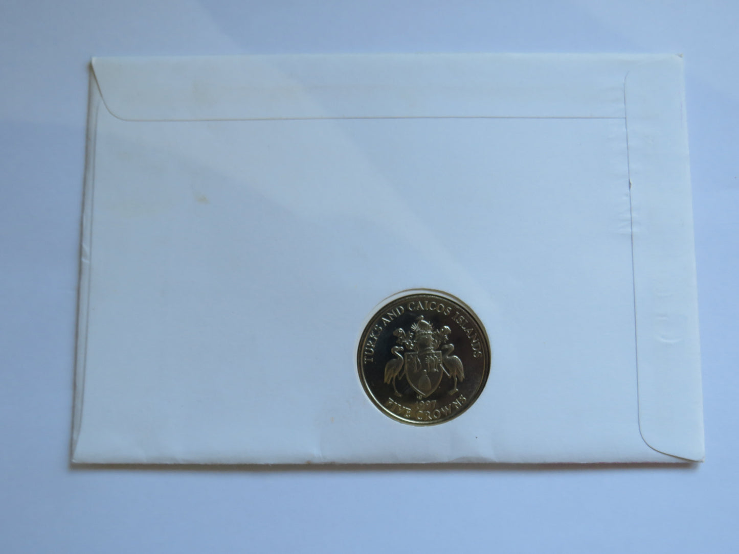 1947-1997 Turks and Caicos Islands Five Crowns Coin & Stamp Cover Golden Jubilee