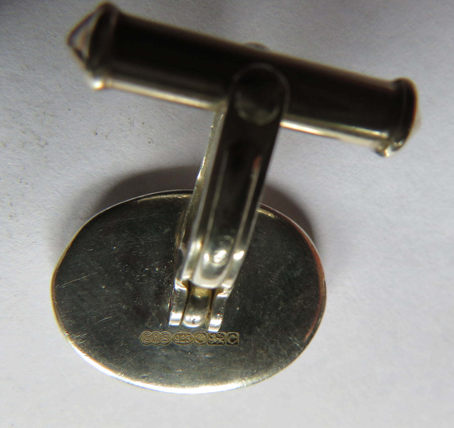 Stylish Pair of Men's Sterling Silver & Black Cufflinks Fully Hallmarked