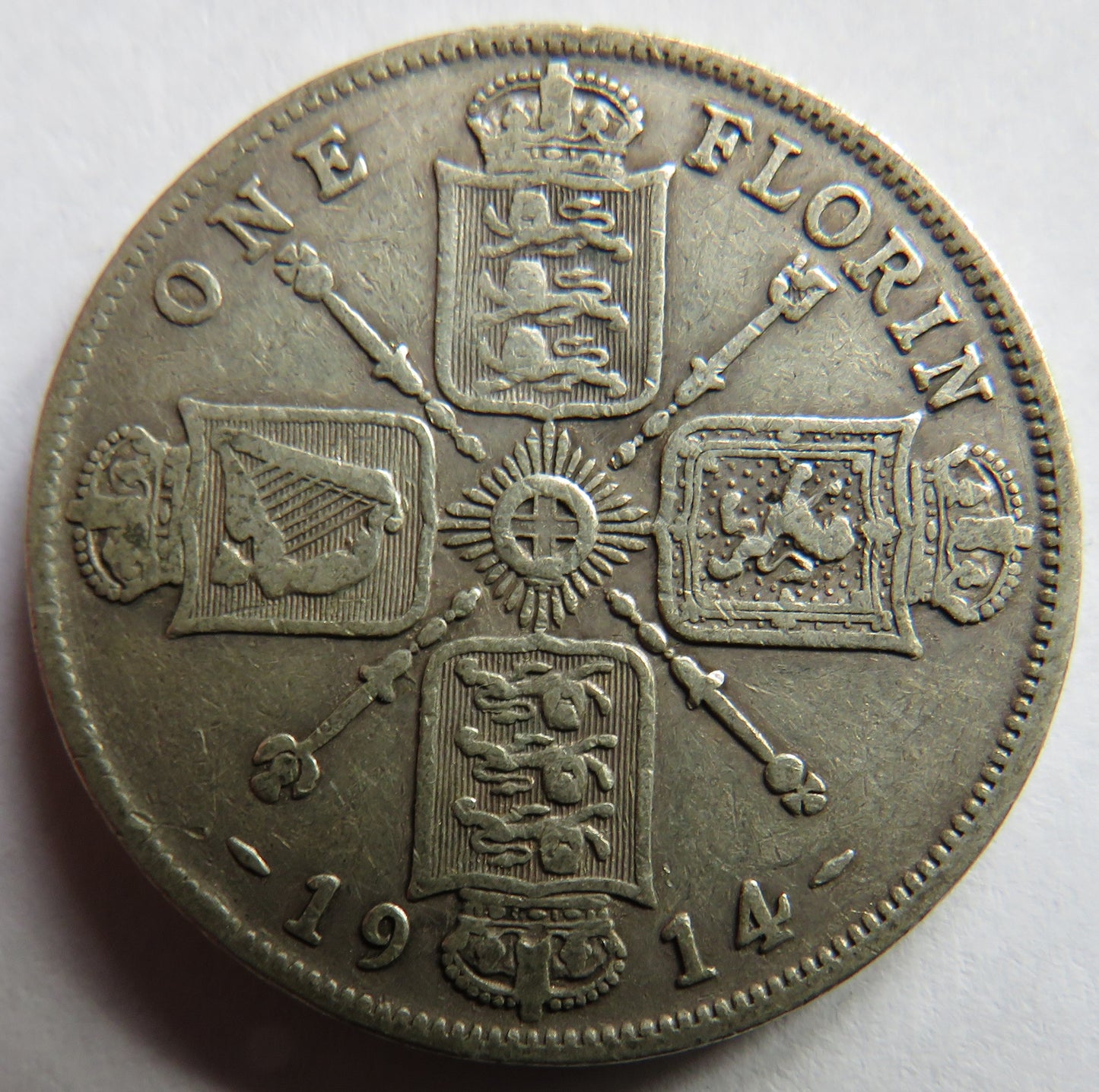 1914 King George V Silver One Florin Coin - Great Britain
