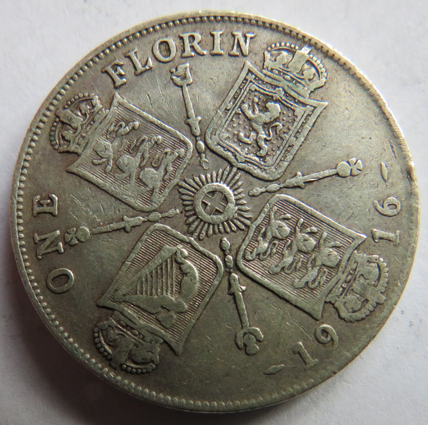 1916 King George V Silver One Florin Coin - Great Britain
