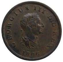 Load image into Gallery viewer, 1806 King George III Halfpenny Coin In Excellent Condition
