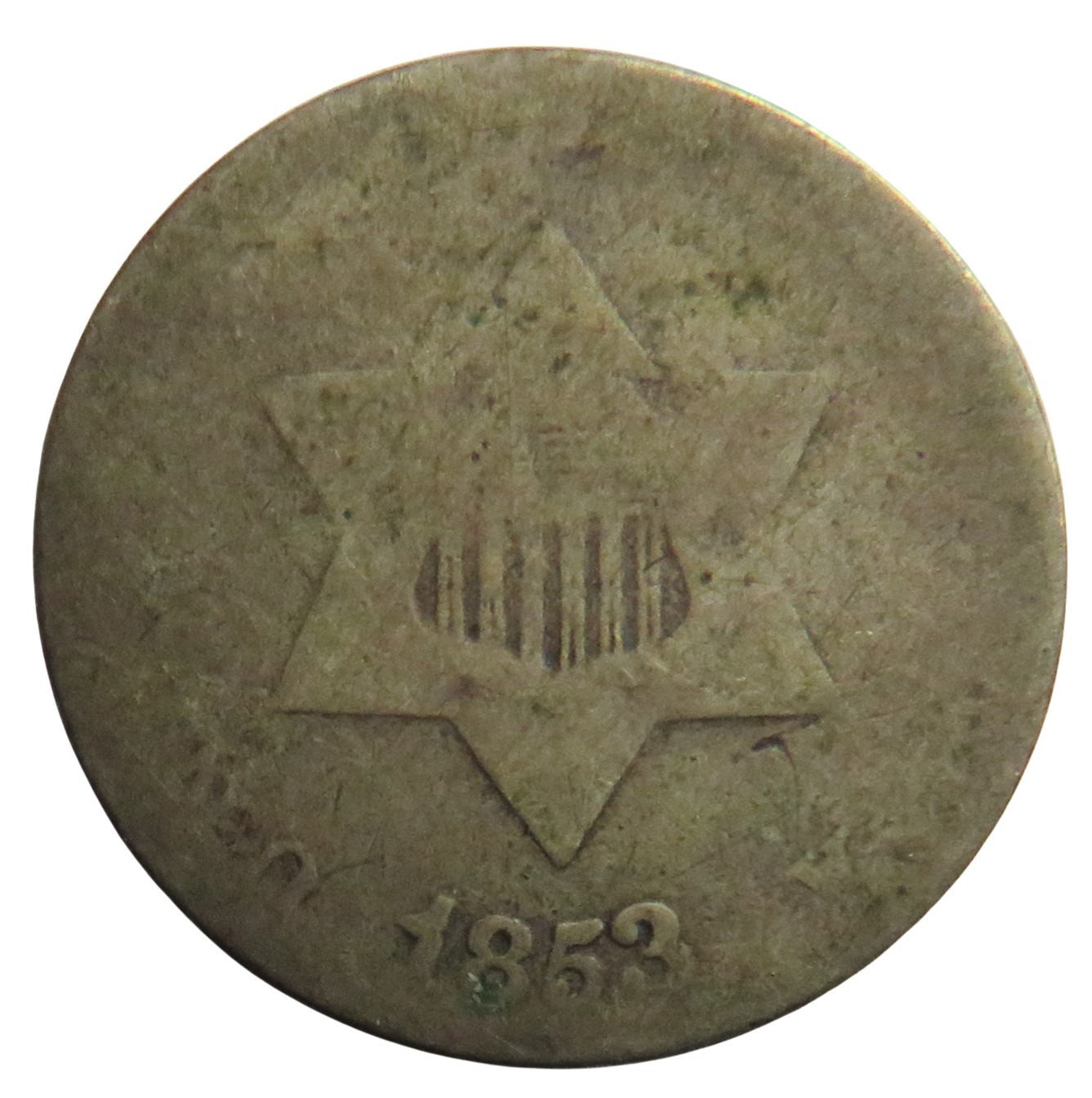 1853 USA Silver 3 Cents Coin