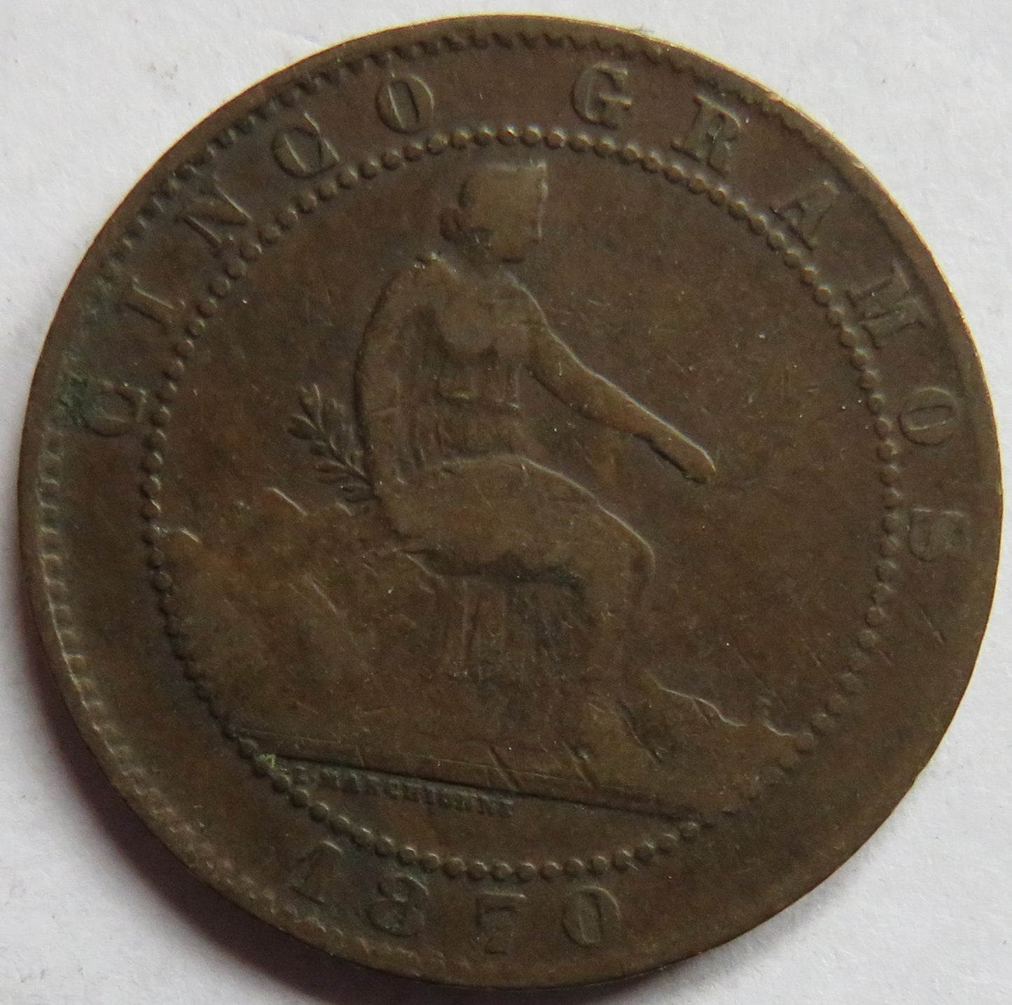 1870 Spain 5 Centimos Coin