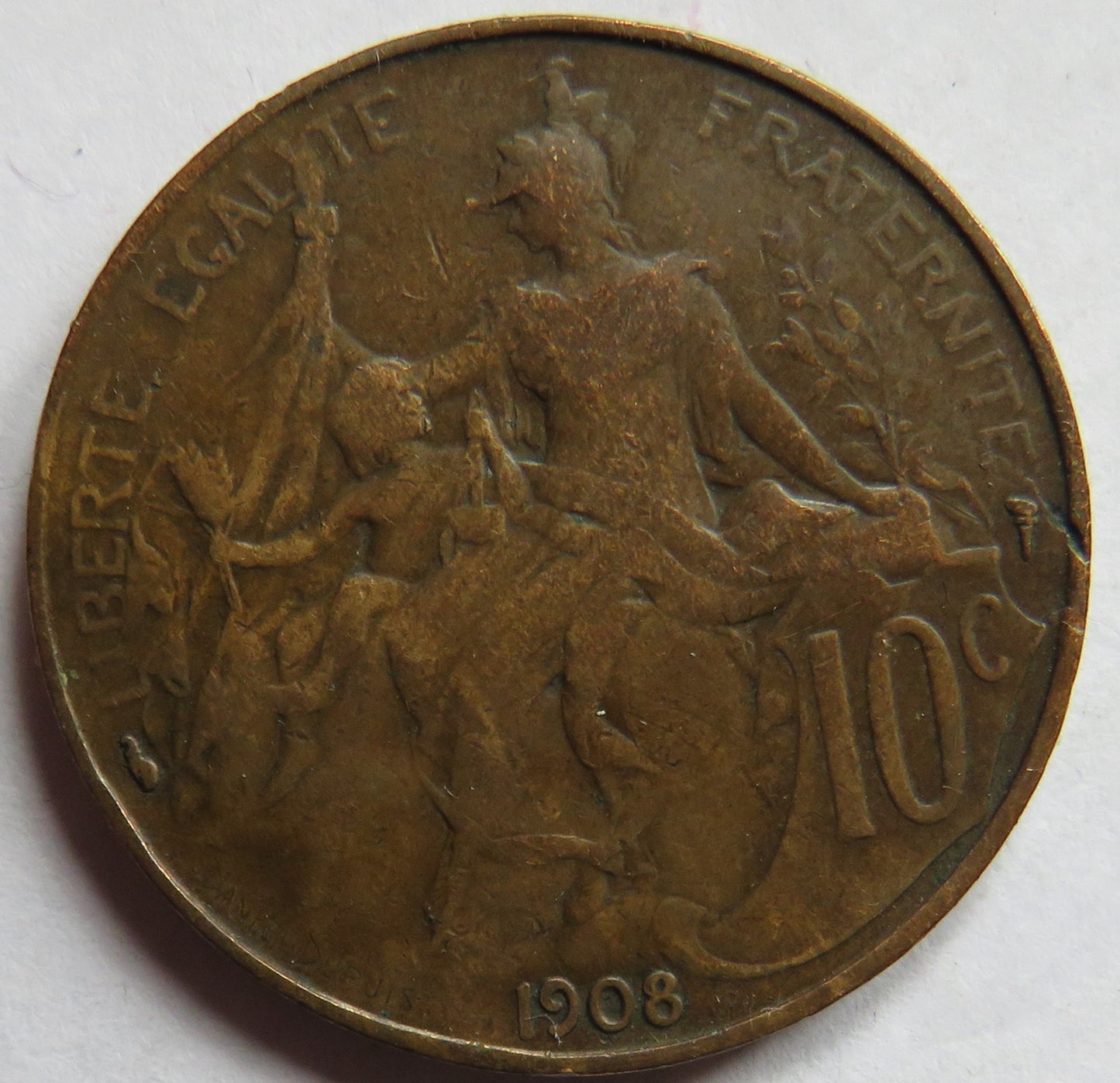 1908 France 10 Centimes Coin