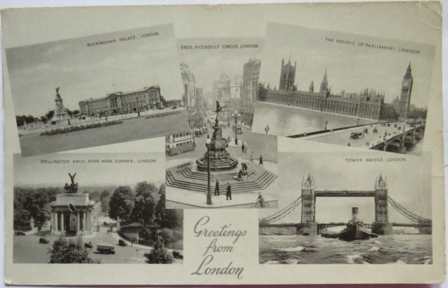 Vintage Multiview Postcard of Greetings from London, 1948