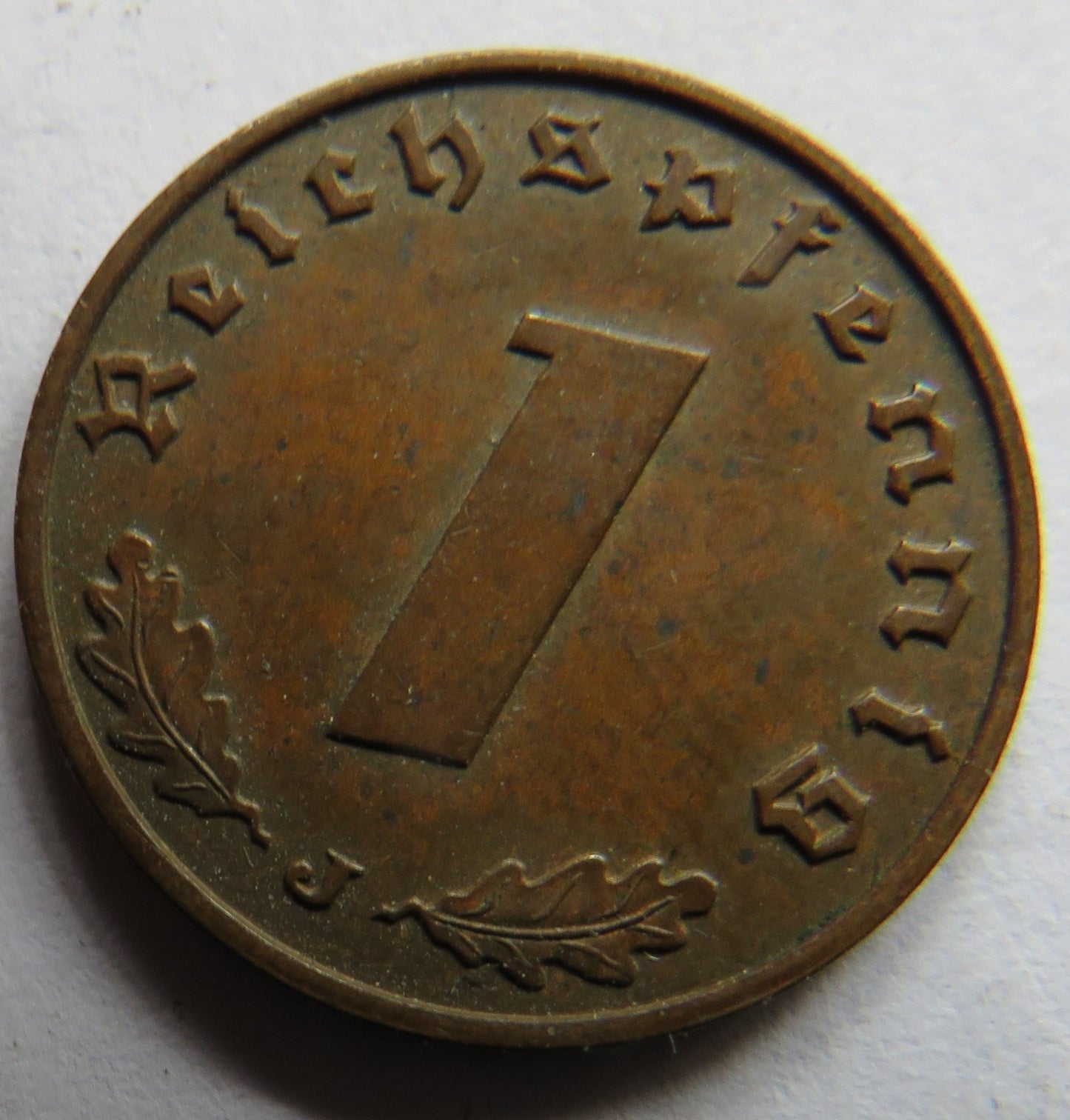 1938-J Germany - Third Reich One Reichspfennig Coin