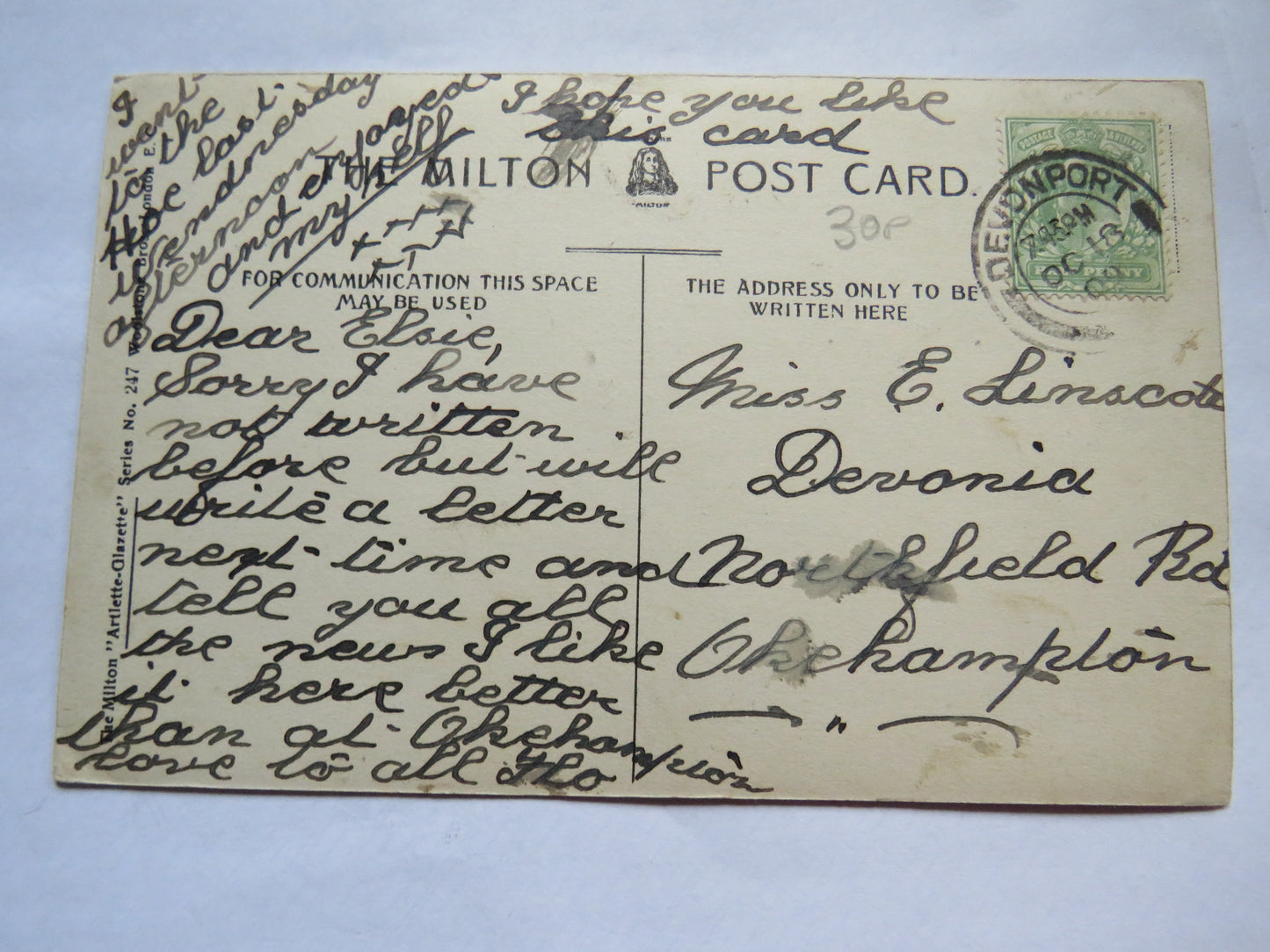 Vintage Postcard of Plymouth, The Hoe Slopes, 1909