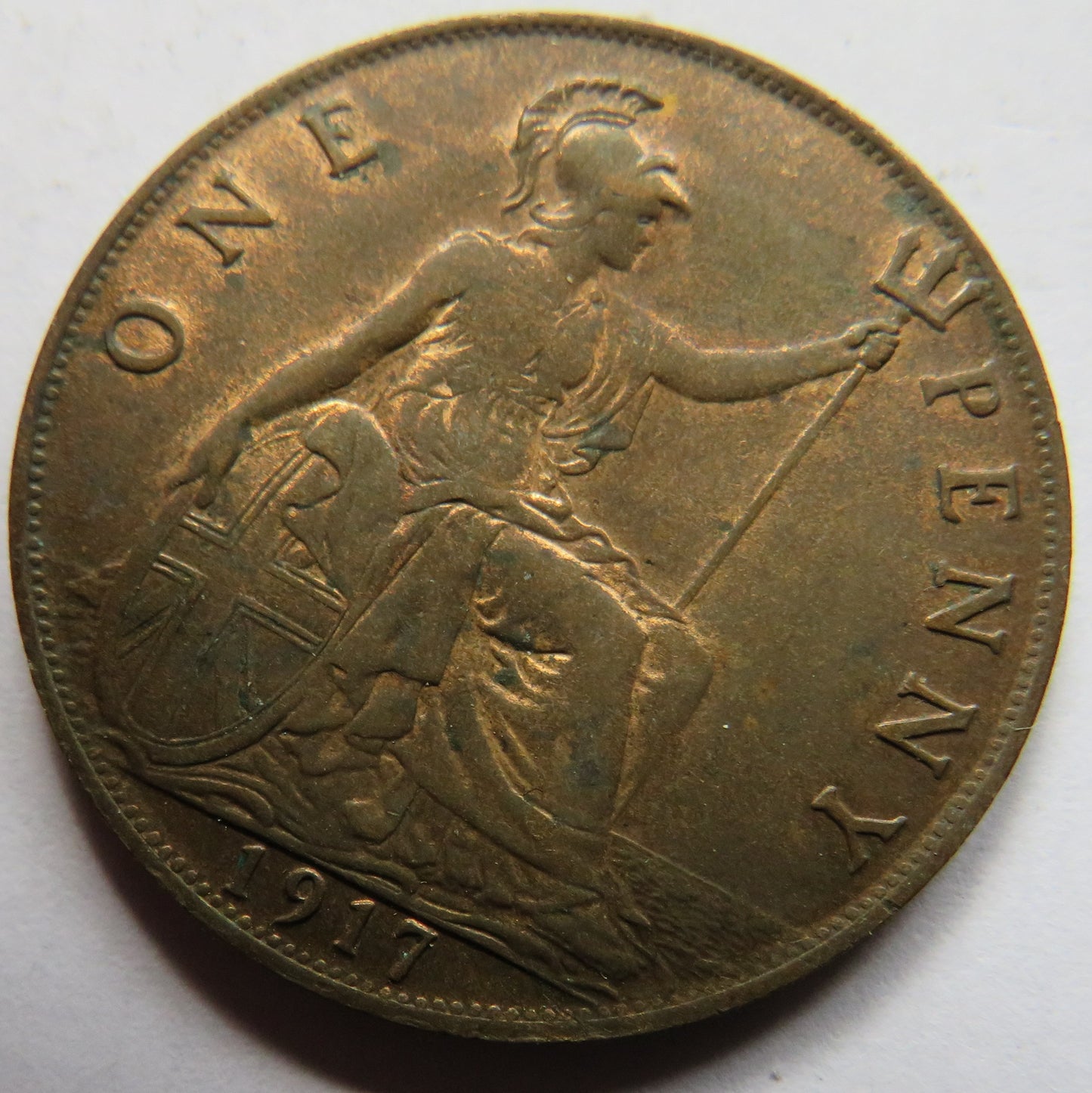 1917 King George V One Penny Coin - Great Britain Good Detail