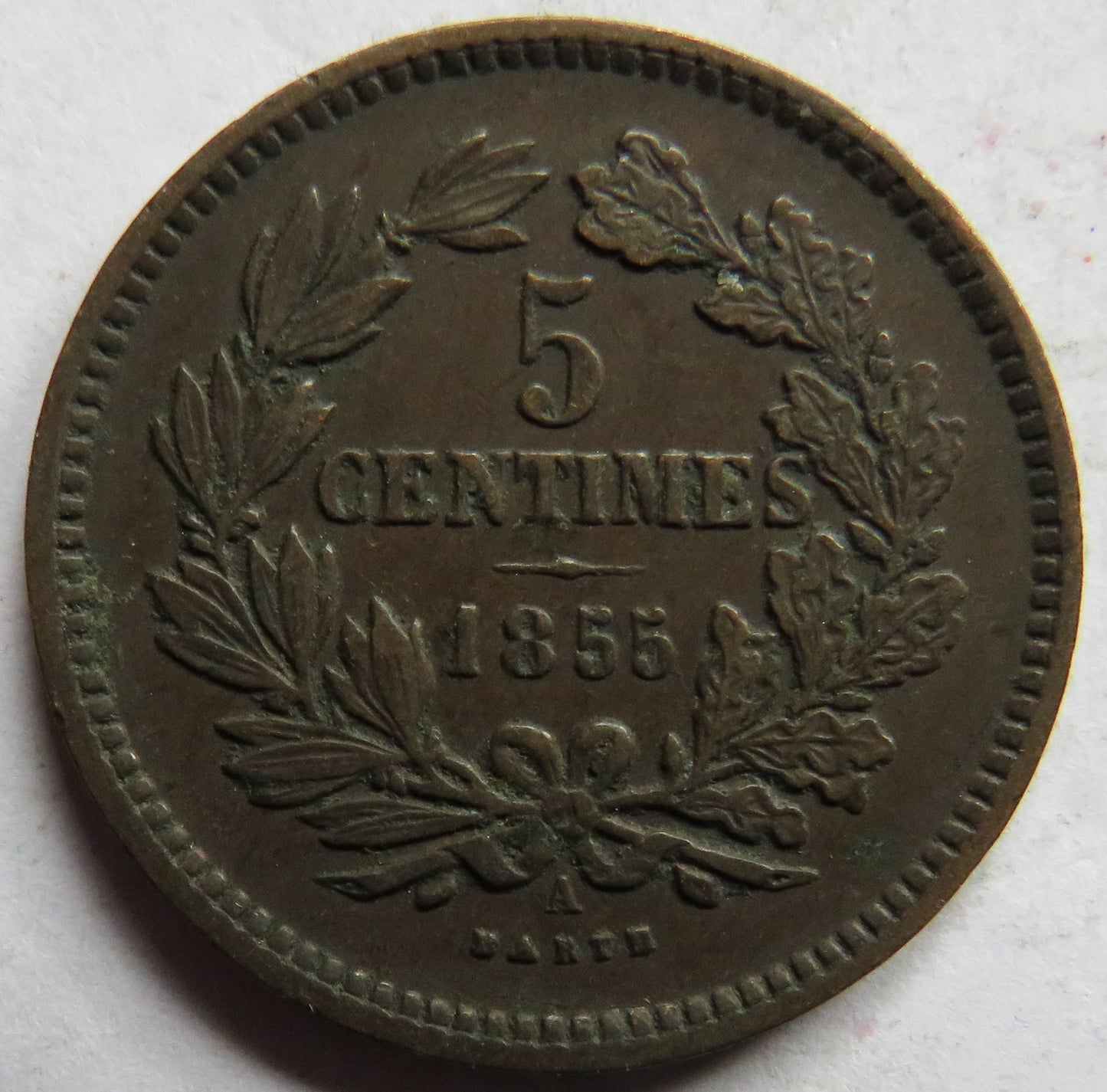 1855-A Luxembourg 5 Centimes Coin