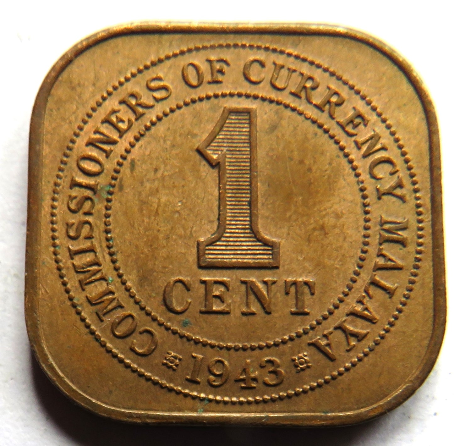 1943 King George VI Commissioners of Currency Malaya One Cent Coin